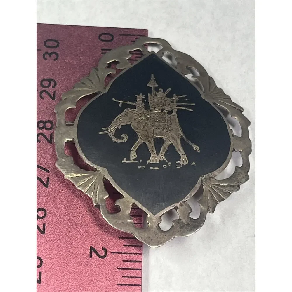 vintage sterling silver 925 Siam Brooch Black Enamel Inlay Elephant Pictured